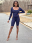 Ribbed Long Sleeve Romper | Navy