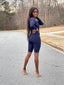 Ribbed Long Sleeve Romper | Navy